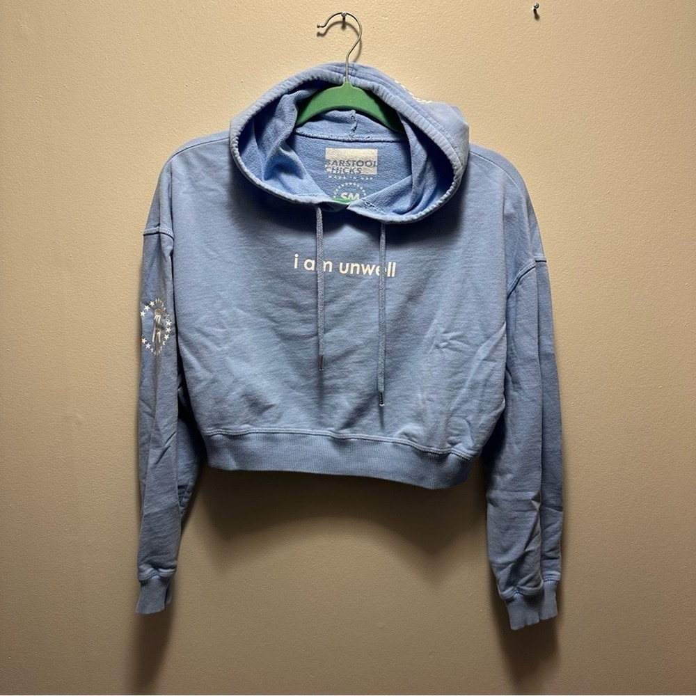 Barstool Chicks Women's I Am Unwell‎ Cropped Hoodie Light Blue SM Call Her Daddy